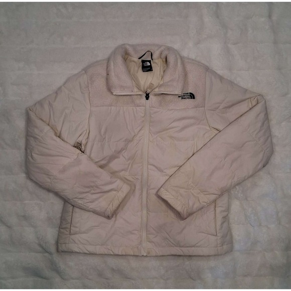 The North Face Womens Cream Mixed Media Sherpa Fleece Puffer Jacket size M